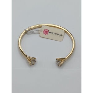 NTW – “And Lovely” Solitaire Open Bangle – Gold Cubic Zirconia